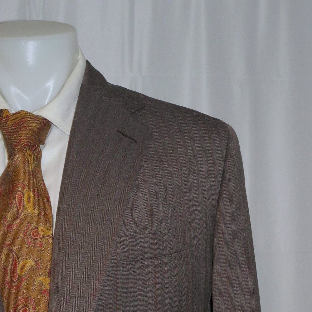 Anderson & Sheppard Savile Row Bespoke Brown Herringbone Sport Coat 42R